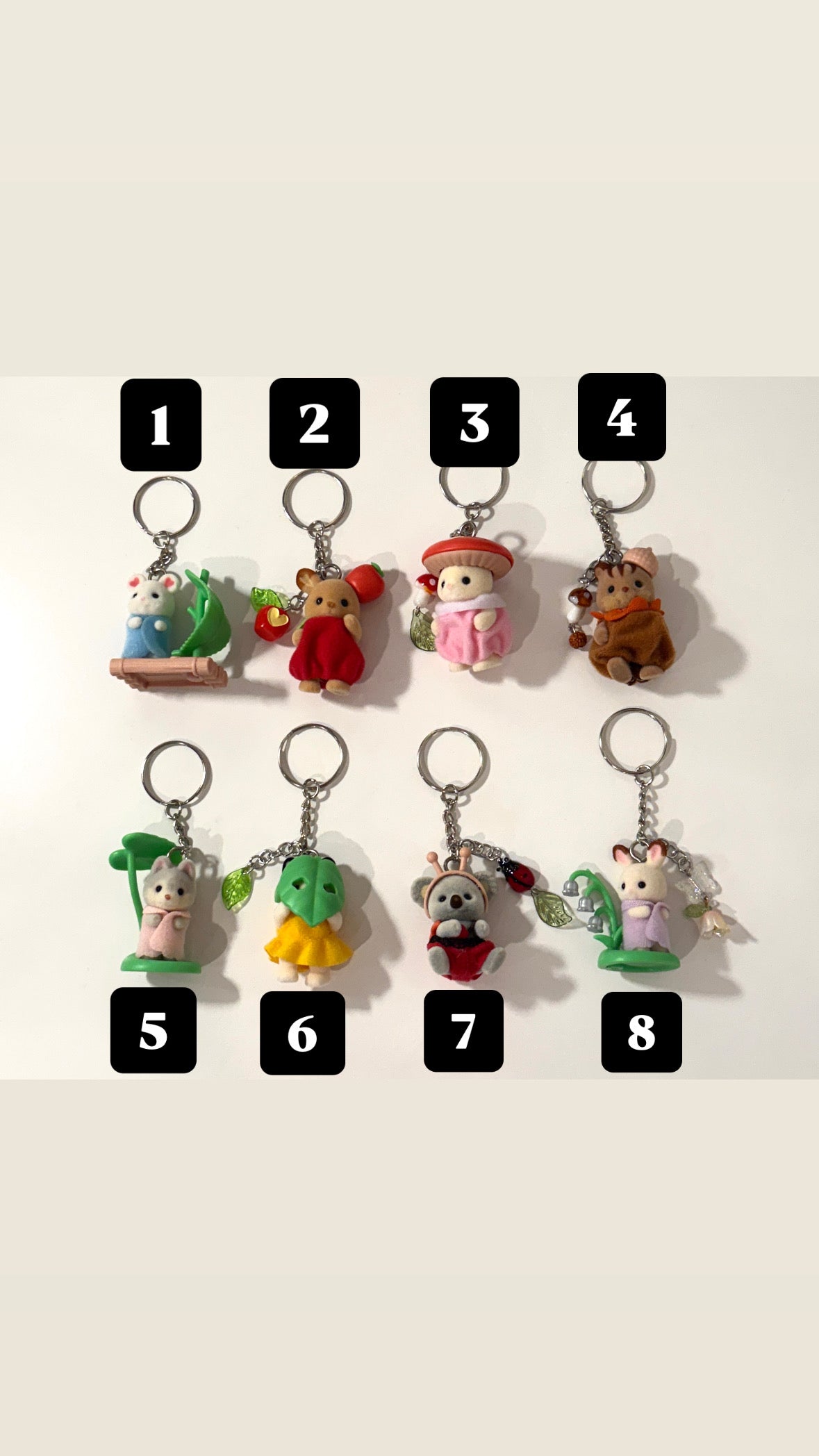 Calico forest baby keychains