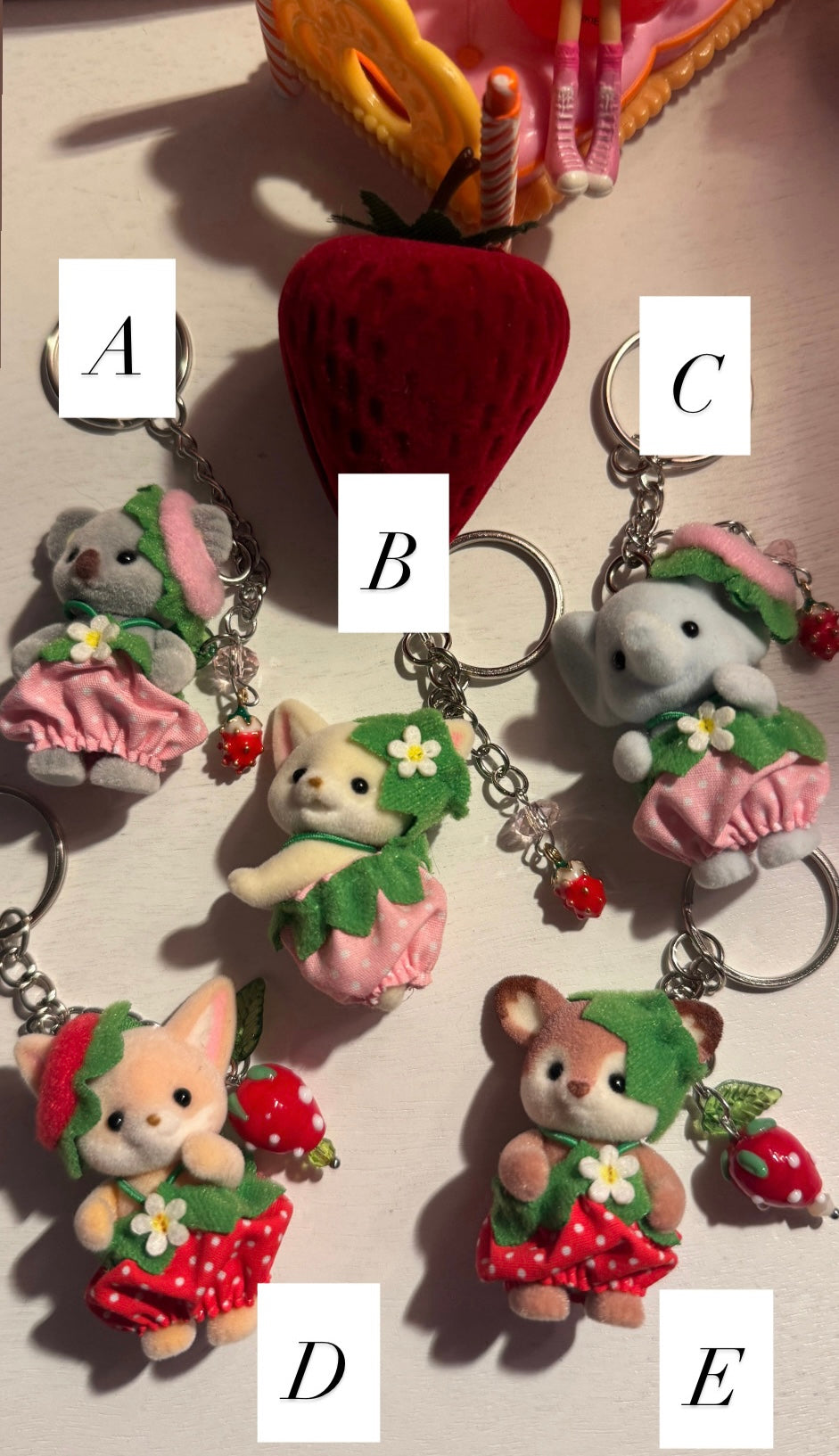Calico Critter Strawberry Keychains