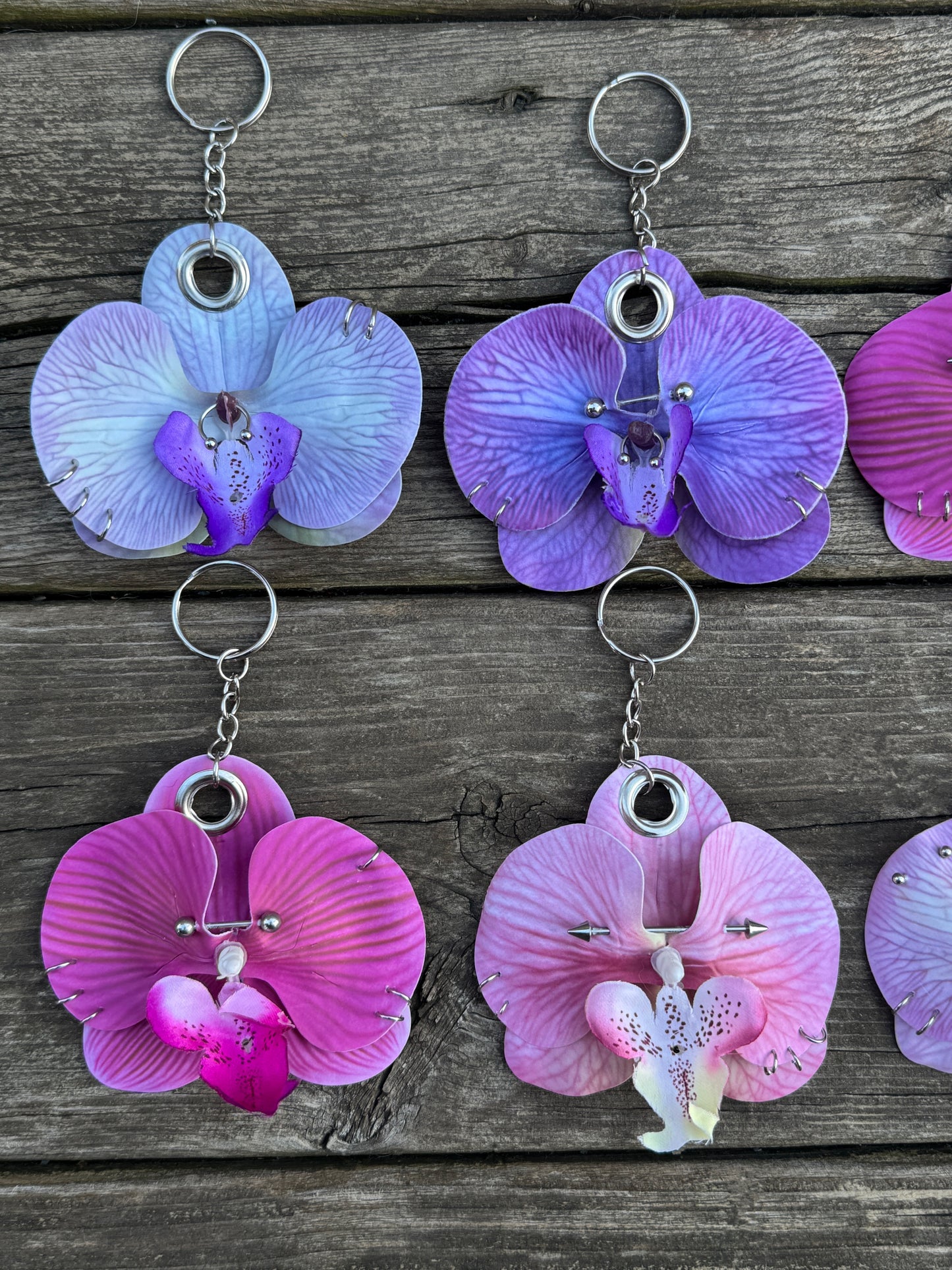 Pierced orchid keychains
