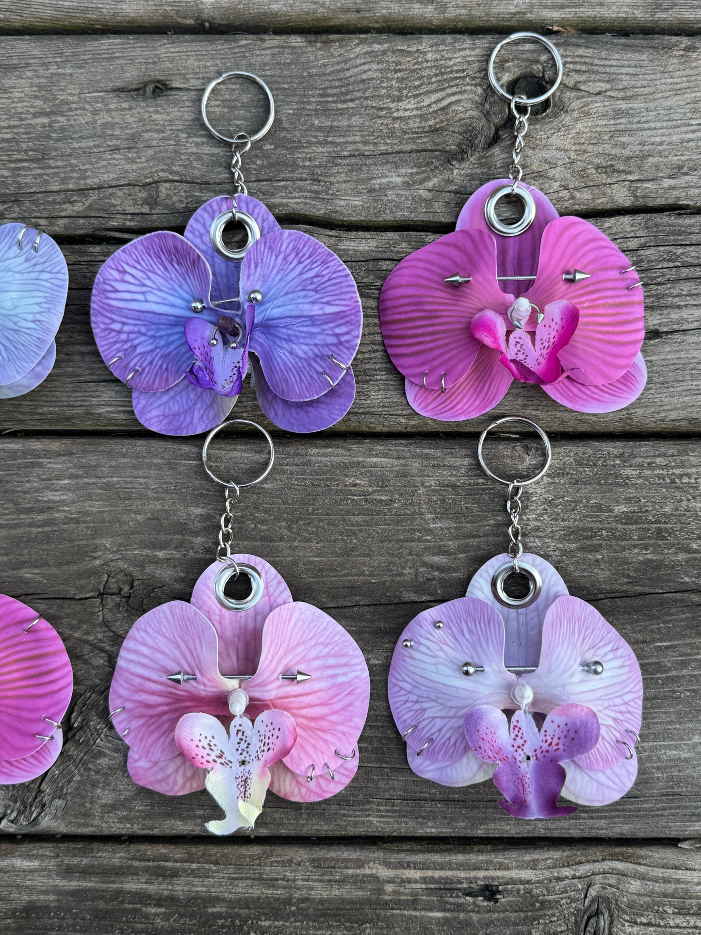 Pierced orchid keychains