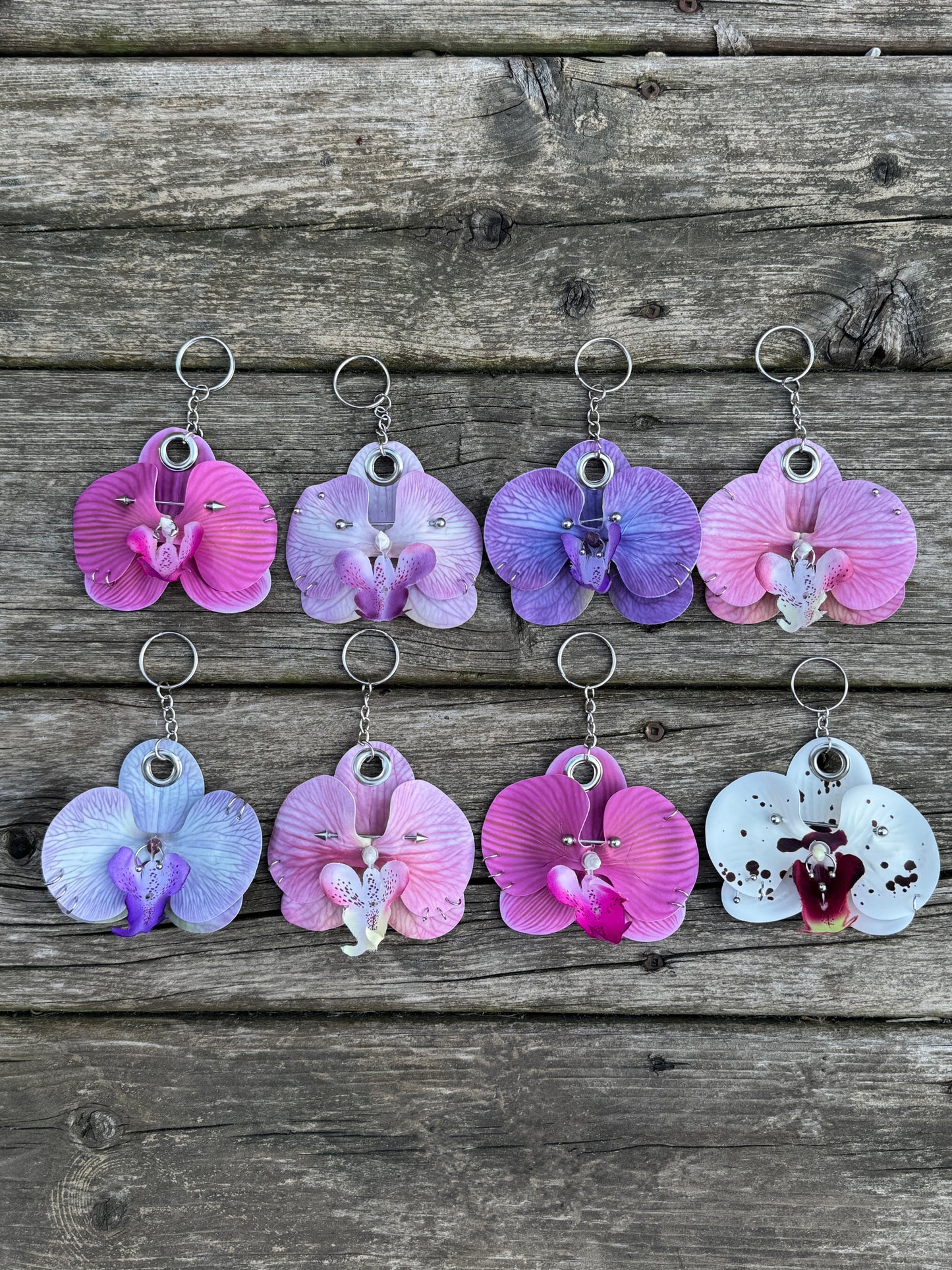 Pierced orchid keychains