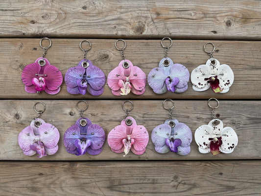 A pierced orchid keychain